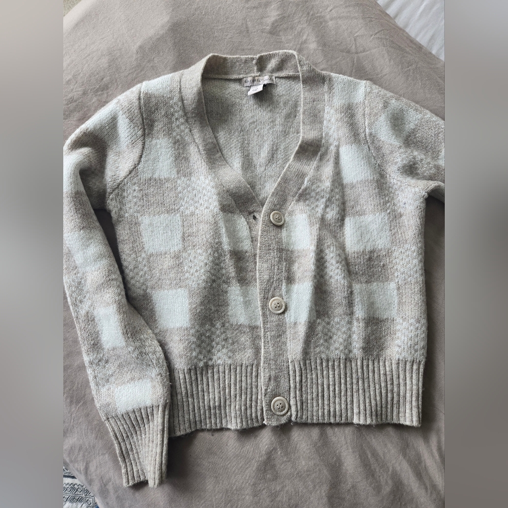 Sincerely Jules Beige and Cream Checkered Sweater